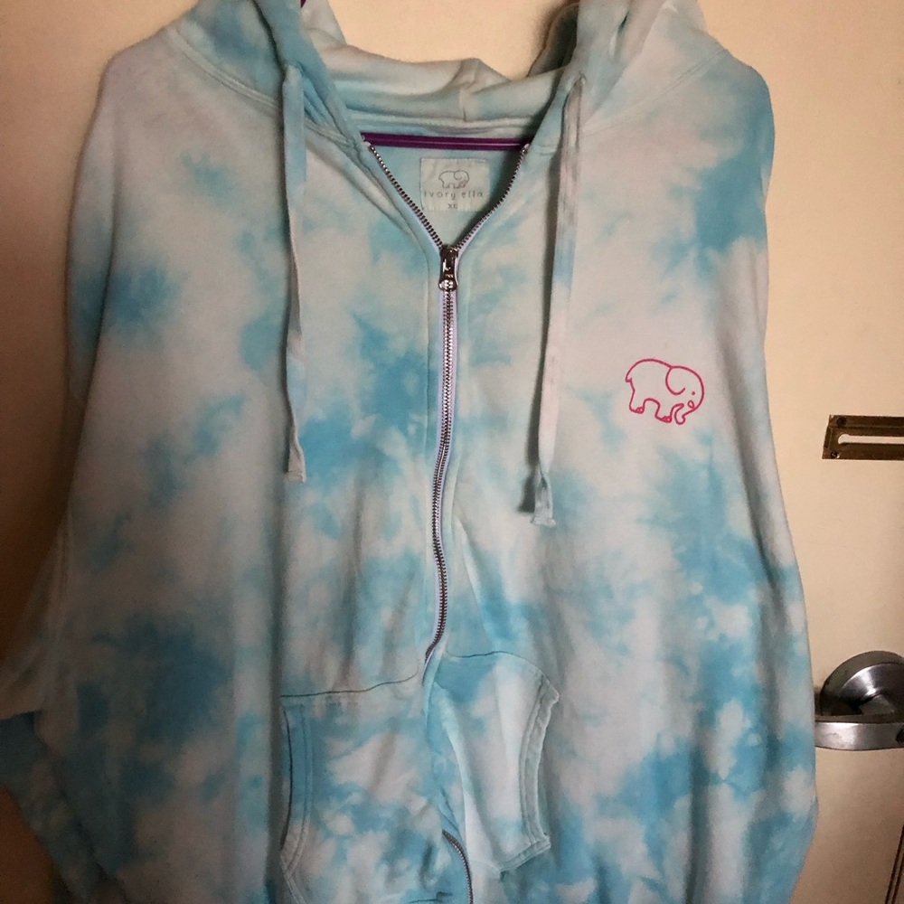 Ivory Ella Sky Blue Tie-Dye Zip Hoodie XL
